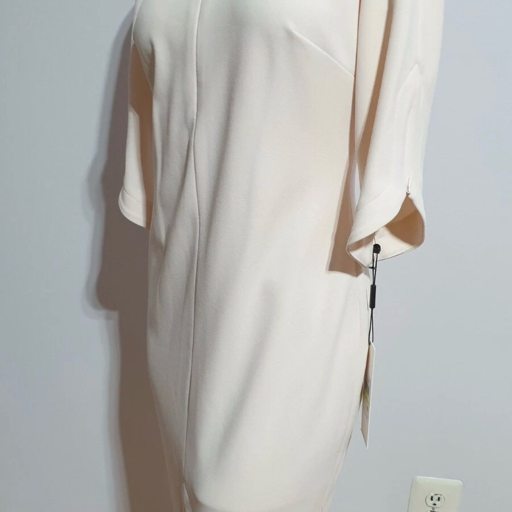 Light Blush Midi Dress with Notch Neck and Zip Sleeves Size 4 Neutral - Picture 8 of 16